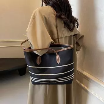 2024 новая сумка-тоут женская сумка осень и зима текстура дорожная большая вместительная полосатая холщовая портативная сумка через плечо