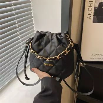 2024 новая сумка-ведро с вышивкой ромбами и текстурированной универсальной цепочкой, переносная сумка через плечо чёрный