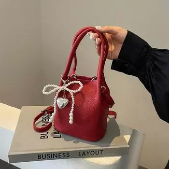 2024 новая сумка-ведро женская высококачественная универсальная сумка-мессенджер через плечо легкая роскошная милая элегантная сумка 15*9*16 красный