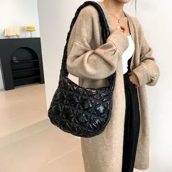 2024 новая сумка женская нишевая женская сумка-тоут повседневная персонализированная сумка через плечо модная простая сумка-мессенджер Small чёрный