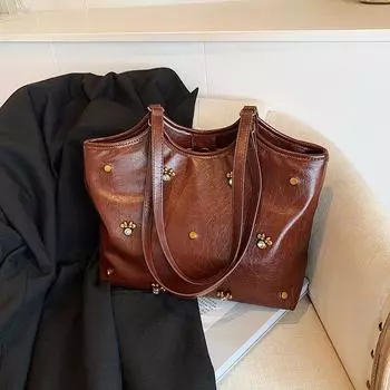 2024 новая сумка женская ретро простая темпераментная сумка через плечо нишевый дизайн большая вместительная сумка-тоут чёрный