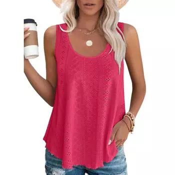 2024 Новая свободная футболка без рукавов с круглым вырезом, женский топ