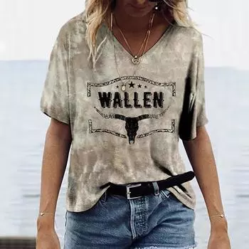 2024 новая свободная женская футболка с v-образным вырезом и короткими рукавами, белая модная женская футболка с 3D принтом, повседневная модная тенденция Y2K S