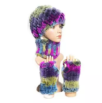 2024 новая теплая женская шапка, шарф, перчатки, комплект из трех предметов, утолщенная шапка из шерсти кролика Рекс для взрослых QT-132 hat, scarf and gloves, a set.