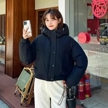 2024 Новая теплая женская зимняя куртка-пуховик цвета конфет, короткая парка с капюшоном, пуховое пальто с хлопковой подкладкой, верхняя одежда S чёрный