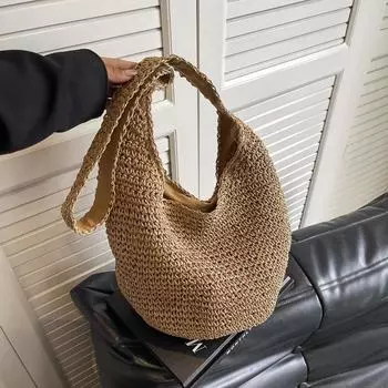 2024 Новая тканая сумка из травы, женская летняя пляжная сумка для отдыха, красивая тканая сумка для отдыха, большая вместительная сумка на плечо