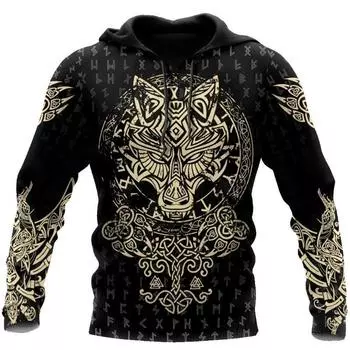 2024 Новая толстовка с капюшоном 3d Viking Harajuku Print Pullover Мужская толстовка с капюшоном свободного размера Винтажная мужская одежда Осень с длинным рукавом S