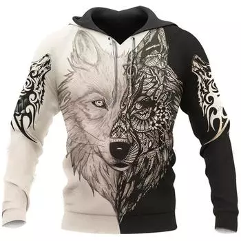 2024 Новая толстовка с капюшоном 3d Viking Harajuku Print Pullover Мужская толстовка с капюшоном свободного размера Винтажная мужская одежда Осень с длинным рукавом L