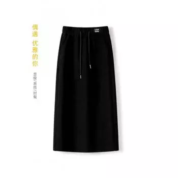 2024 новая юбка повседневная новая прямая с высокой талией осень-зима толстая и тонкая средняя и длинная вельветовая юбка-слово M чёрный