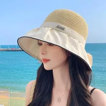 2024 Новая универсальная шляпа-бант для рыбалки, женская летняя пляжная шляпа от солнца, солнцезащитная шляпа от солнца M(56-58cm) бежевый