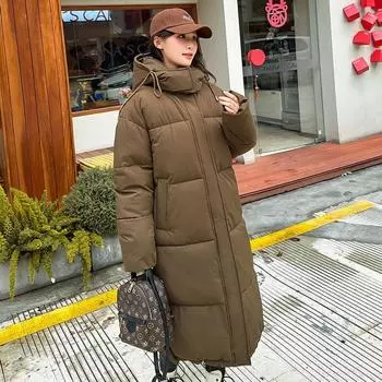 2024 Новая утолщенная длинная пуховая хлопковая подстежка с капюшоном Женская одежда до колена Одежда с хлопковой подкладкой Новая зимняя куртка с хлопковой подкладкой M зелёный