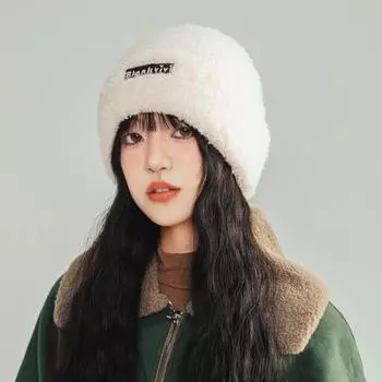 2024 новая утолщенная вязаная шапка из флиса Тедди с большой окружностью головы, защита ушей, мягкая вощеная теплая шерстяная шапка, повседневная универсальная для мужчин и женщин M56-58cm бежевый