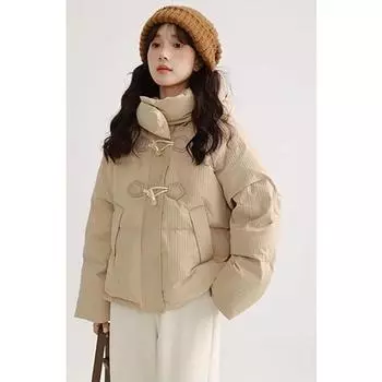 2024 Новая вафельная пуховая куртка женская короткая зимняя утолщенная куртка с пуговицами на углах, маленькая куртка S recommends 52.5 kg or less