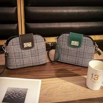 2024 новая версия клетчатой сумки через плечо на одно плечо, модный тренд, повседневная молодежная сумка из кожи и ракушки
