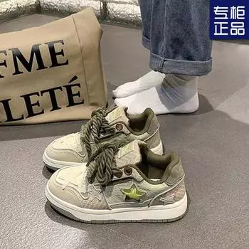 2024 новая весенне-летняя универсальная ретро-пара Guochao West Lake Longjing star shoes thick baseplate shoes женская нишевая обувь 35 чай зеленый
