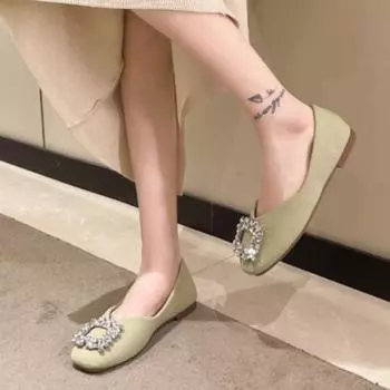 2024 Новая весенне-осенняя модная женская обувь с квадратным носком и мелкой горловиной, с ромбовидной подошвой, повседневная женская обувь на плоской подошве 35 чёрный