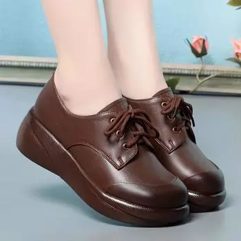 2024 Новая весенне-осенняя обувь из натуральной кожи с нескользящей подошвой для людей среднего и пожилого возраста — ретро-дизайн с круглым носком 35