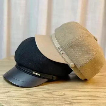 2024 новая весенняя шерстяная восьмиугольная шапка детская интернет-знаменитость художник берет утиный язычок универсальный лицо прилив Adults 55-59 adjustable чёрный