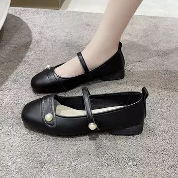 2024 Новая весна квадратный носок неглубокий носок удобные и элегантные женские туфли на низком каблуке повседневные дышащие туфли на плоской подошве с пряжкой 35 бежевый