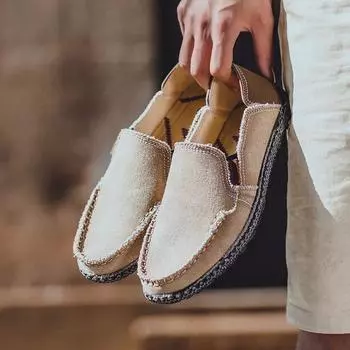 2024 Новая весна-лето Легкая парусиновая обувь для мужчин Удобная мужская обувь Лоферы Мягкая вентилируемая уличная плоская обувь для мужчин US 6.5(EUR 39) синий