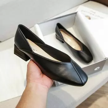 2024 Новая весна-лето Женская кожаная обувь Туфли-лодочки на квадратном каблуке Удобные повседневные туфли на высоком каблуке для девочек Мокасины для отдыха 35 бежевый