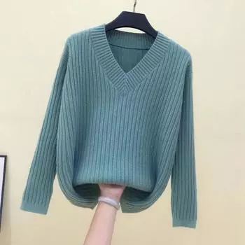 2024 Новая весна Новый женский кашемировый вязаный свитер с V-образным вырезом и длинными рукавами Мягкие джемперы Пуловер Однотонная рубашка снизу One size