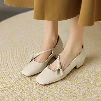 2024 Новая весна-осень женская обувь с квадратным носком и квадратным каблуком, женские туфли-лодочки из натуральной кожи на высоком каблуке, женская офисная женская обувь 34 чёрный