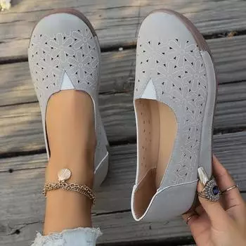 2024 Новая весна осень женские туфли на плоской подошве на платформе женские туфли из натуральной кожи удобные ортопедические туфли на танкетке без застежек повседневные туфли 36 чёрный