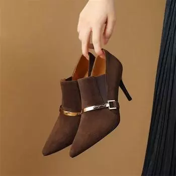 2024 Новая весна овечья замша женская обувь с острым носком женские туфли-лодочки туфли для женщин лоферы с глубоким носком высокие каблуки Zapatos De Mujer 34 коричневый