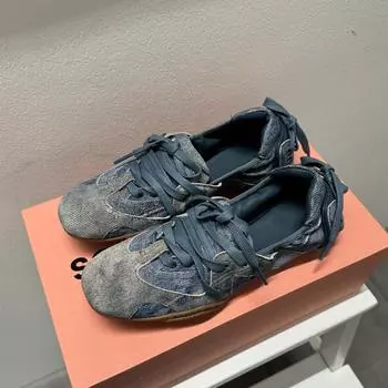 2024 Новая весна Женские балетки Модные синие джинсовые туфли на плоской подошве с круглым носком Небольшие женские балетки без застежек Мэри Джейн 35