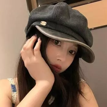 2024 новая восьмиугольная шляпа из искусственной кожи с полями, женская ретро-шляпа для маленького газетчика с большой окружностью головы M (56-58cm) splicing pu octagonal small standard чёрный