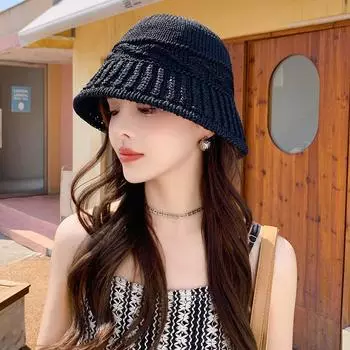 2024 новая вязаная сетчатая дышащая солнцезащитная шляпа женская летняя защитная шляпа для лица солнцезащитная шляпа для путешествий солнцезащитная шляпа для бассейна прилив Average size (55-58cm) белый