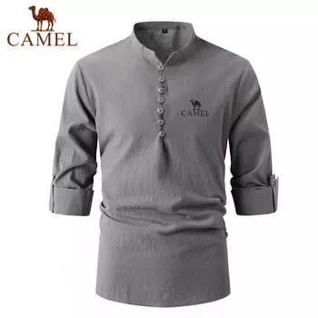 2024 Новая вышивка, модная ретро мужская весенне-осенняя хлопково-льняная рубашка со стоячим воротником, деловая приталенная повседневная рубашка с длинными рукавами S