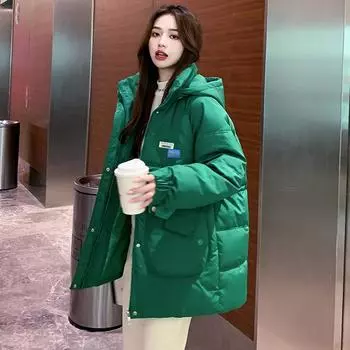 2024 новая высококачественная одежда из хлопка для студенток, свободная, средняя и длинная одежда из хлопка, утолщенная теплая зимняя куртка M чёрный
