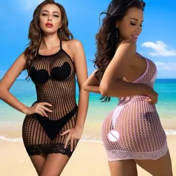 2024 Новая женская цельная рыболовная сетка короткая юбка сексуальная пляжная одежда для девочек эротические прозрачные сетчатые колготки нижнее белье ночное белье One Size