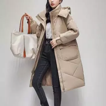 2024 Новая женская длинная пуховая хлопковая куртка Корейское свободное хлопковое пальто Зимняя утолщенная теплая женская парка Зимняя верхняя одежда Пальто с капюшоном M зелёный