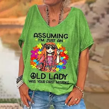 2024 Новая женская футболка Летняя футболка с буквенным принтом Женская одежда больших размеров Негабаритная дизайнерская рубашка с коротким рукавом Женская v-образным вырезом L