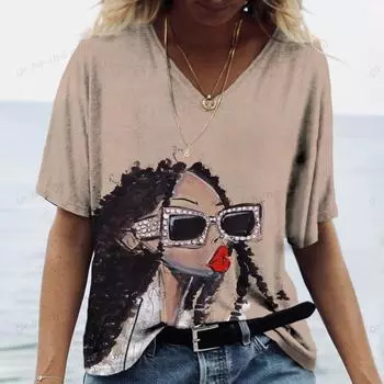 2024 Новая женская футболка с 3D-принтом, женская футболка с V-образным вырезом и короткими рукавами, повседневная уличная универсальная одежда, женская футболка S