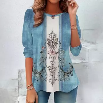 2024 Новая женская футболка с цветочным принтом Дизайнерские полосатые футболки с длинными рукавами Модная уличная женская одежда Свободные пуловеры Топы S