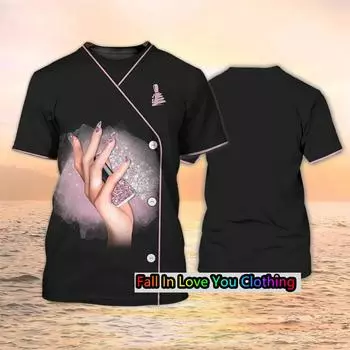 2024 Новая женская футболка с изображением косметолога, модная футболка с 3D-принтом, повседневная, простая, летняя, модная, с коротким рукавом XS