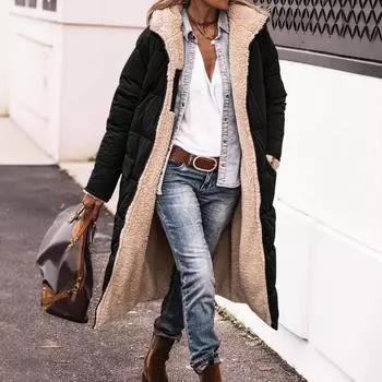 2024 Новая женская хлопковая одежда в европейском и американском стиле с капюшоном, двухсторонняя модная длинная куртка для поездок на работу S армия зеленый