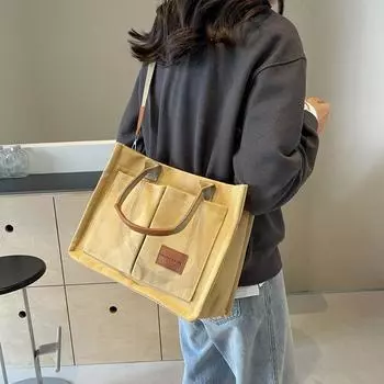 2024 новая женская холщовая сумка повседневная ретро портативная холщовая сумка через плечо большая вместимость многослойная женская сумка-мессенджер чёрный