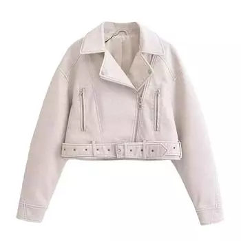 2024 Новая женская куртка из искусственной кожи в стиле ретро с лацканами и поясом XS чёрный