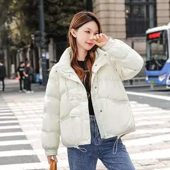 2024 Новая женская куртка зимнее пальто женская утолщенная свободная теплая верхняя одежда воротник-стойка пуговицы модные короткие пуховики S белый