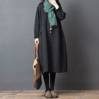 2024 новая женская одежда из утепленного хлопка большого размера, свободное платье со средними и длинными рукавами M зелёный