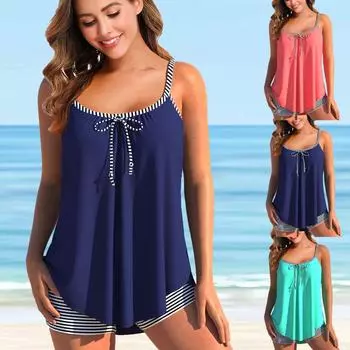 2024 Новая женская пляжная одежда больших размеров, женский купальный костюм из двух предметов, комплект танкини, летний сексуальный модный комплект бикини, женский монокини S синий