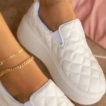 2024 Новая женская повседневная обувь без шнуровки с круглым носком на платформе на плоской подошве, модные однотонные легкие удобные лоферы Zapatos Mujer 36 белый