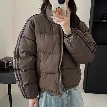 2024 новая женская пуховая хлопковая подкладка с воротником-стойкой в гонконгском стиле, короткая, маленькая, утолщенная, теплая, с хлопковой подкладкой женская одежда S белый