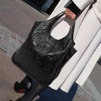2024 Новая женская сумка, модная, универсальная, из коровьей кожи, с принтом, большая вместимость, сумка через плечо для поездок на работу чёрный