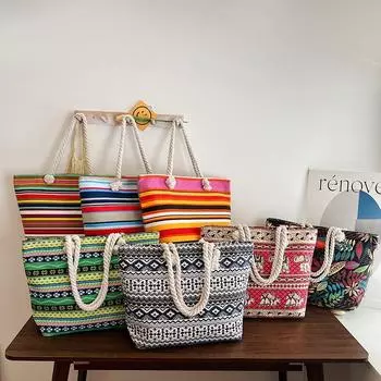 2024 Новая женская сумка на плечо в китайском этническом стиле, красочная большая вместительная сумка, модная парусиновая женская сумка через плечо, сумки-багеты